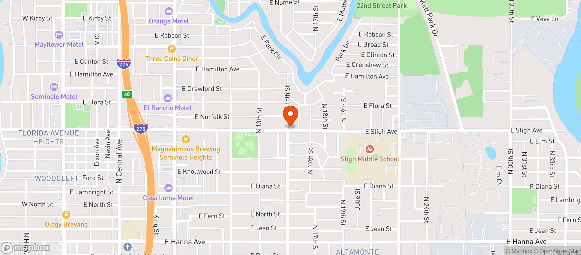 Map showing (b) Corner Cafe