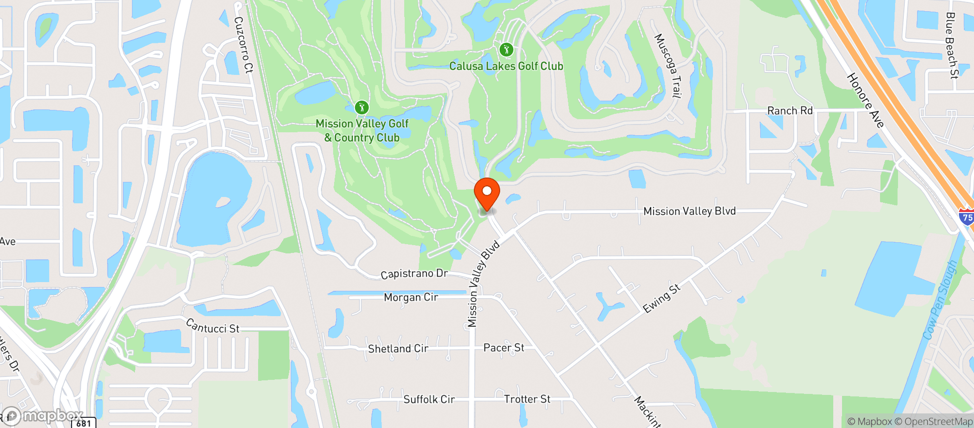 Map showing Calusa Lakes Golf Club