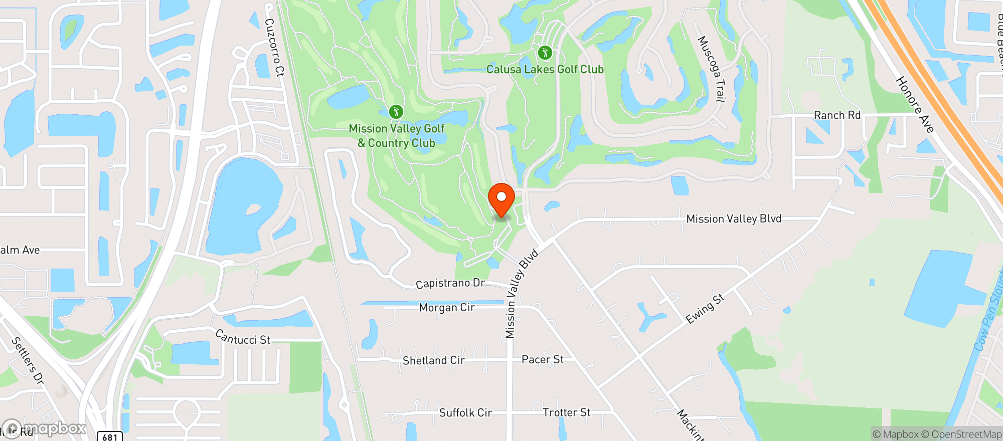 Map showing Mission Valley Golf & Country Club