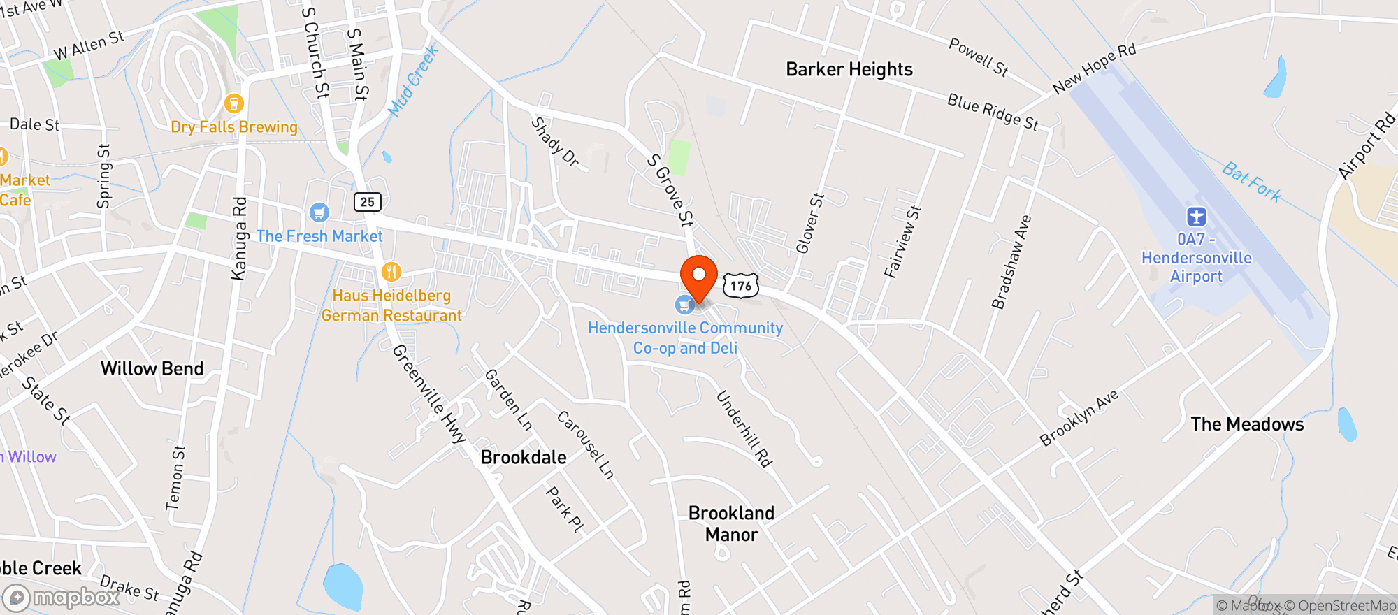 Map showing Hendersonville Community Co-Op