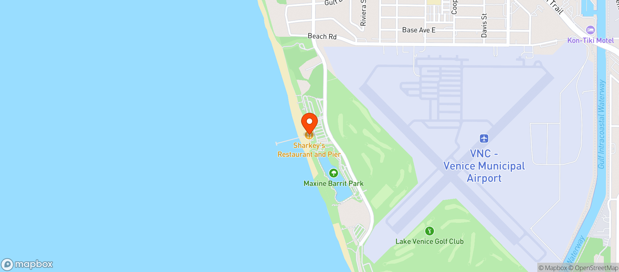 Map showing SHARKEYS ON PIER