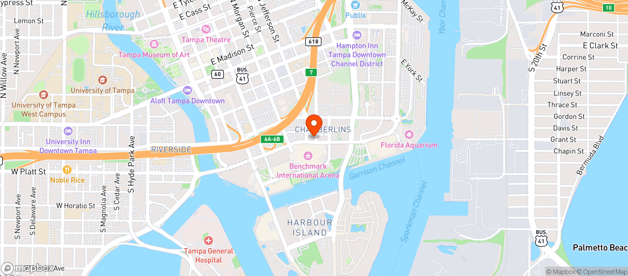 Map showing Yard House Tampa - Water Street