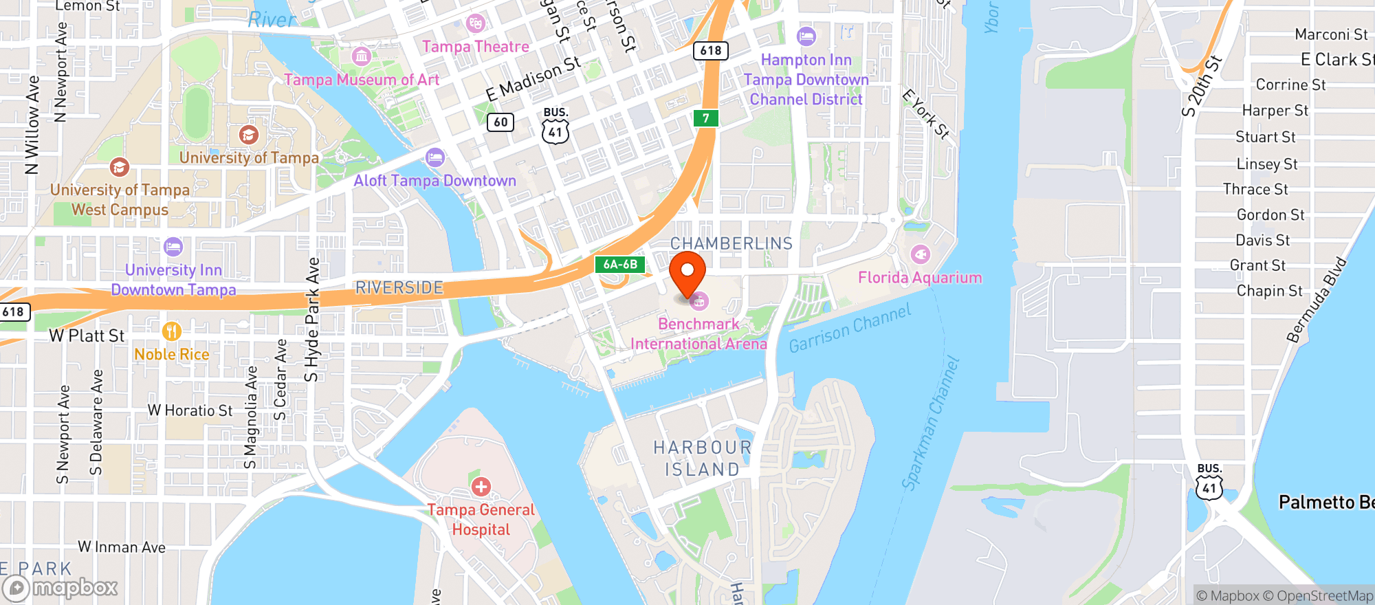 Map showing Amalie Arena