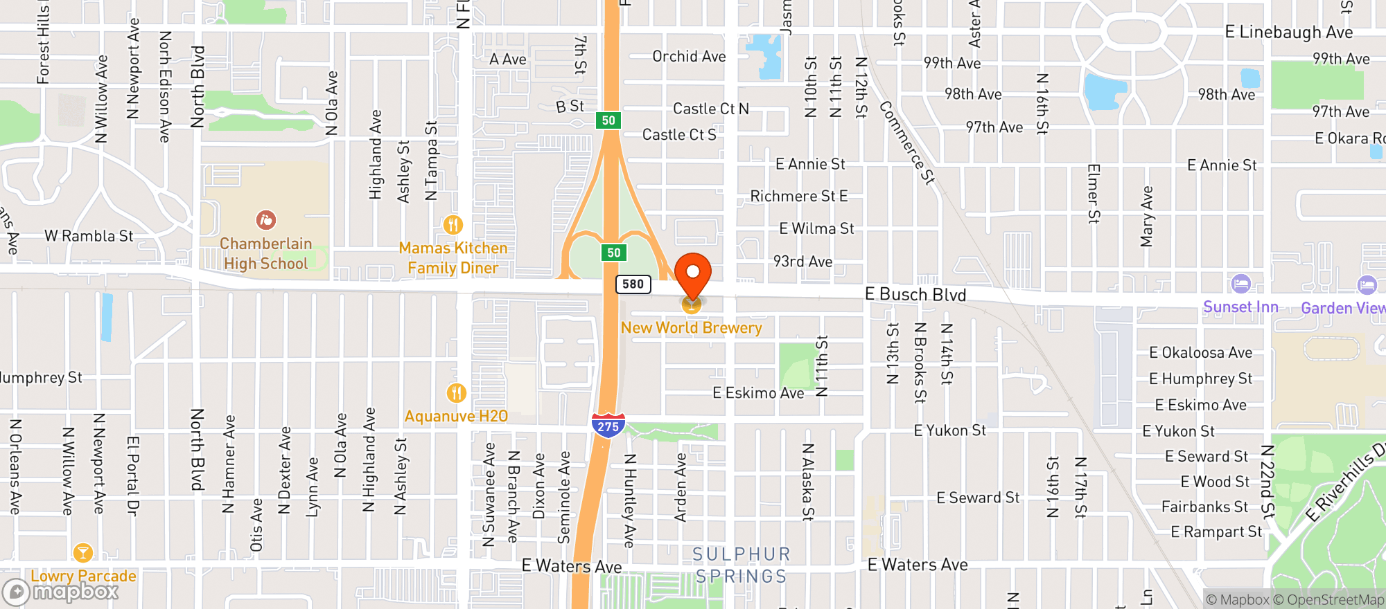 Map showing (b) New World Brewery