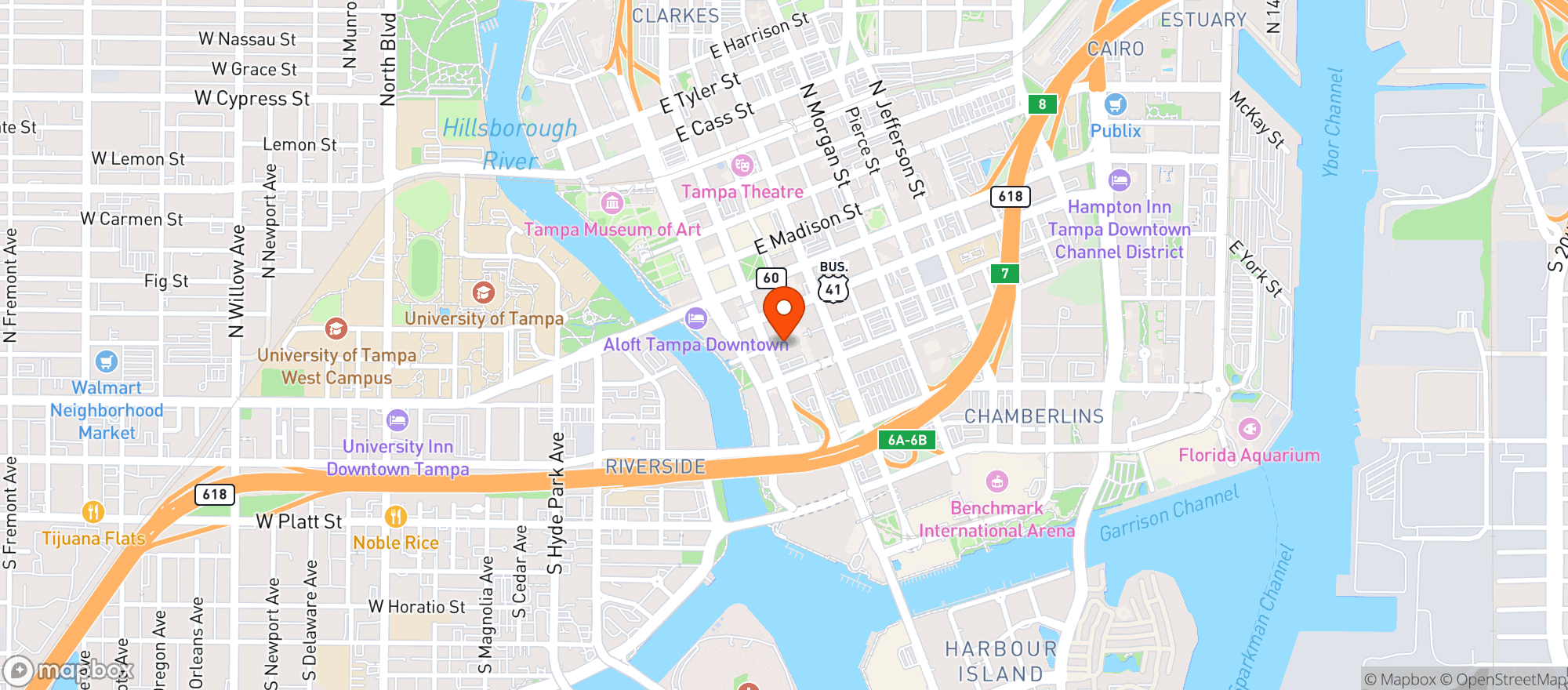 Map showing Hilton Tampa Downtown