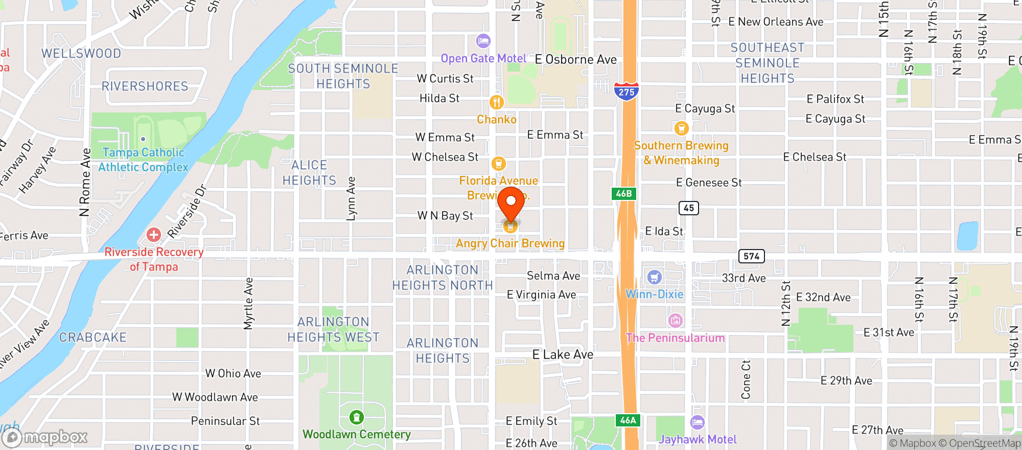 Map showing Angry Chair Brewing