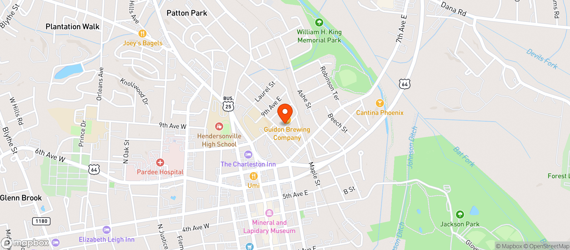Map showing Southern Appalachian Brewery