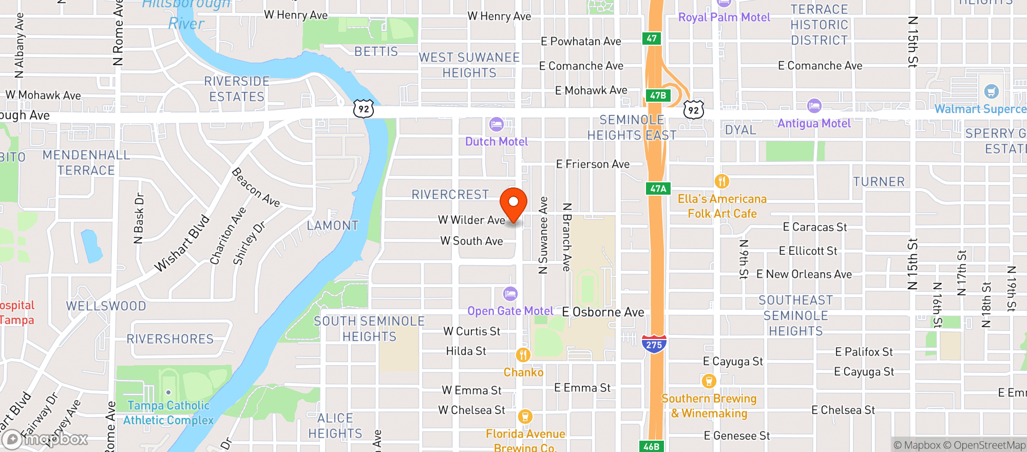 Map showing The Independent Bar And Cafe - Tampa