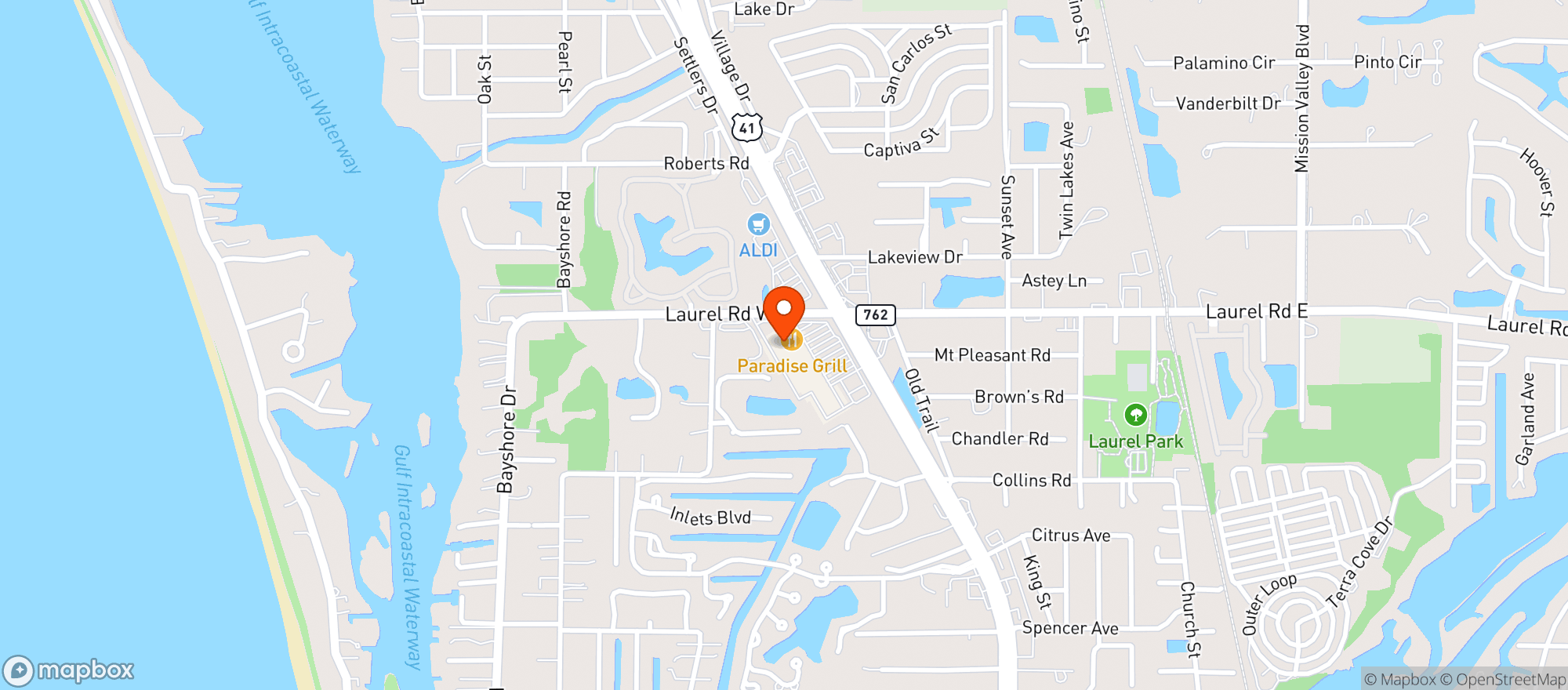 Map showing Paradise Grill