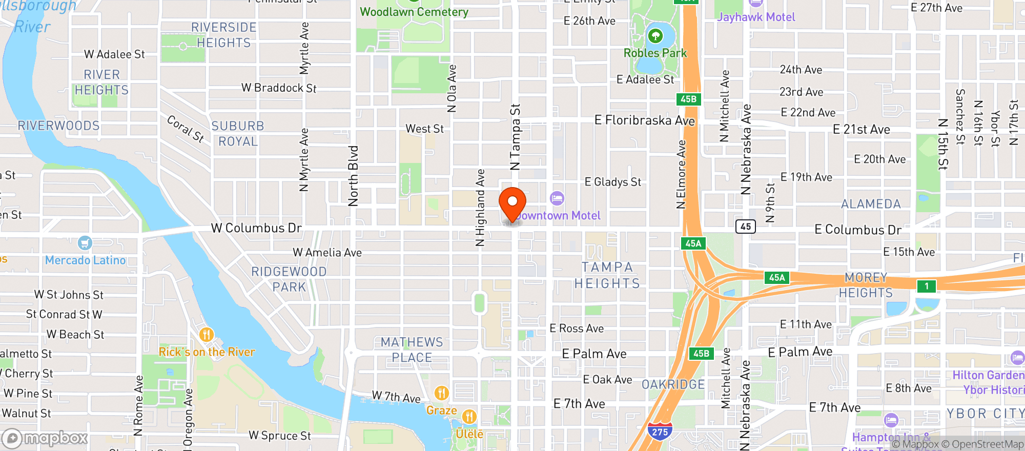 Map showing The Heights Shuffleboard Society