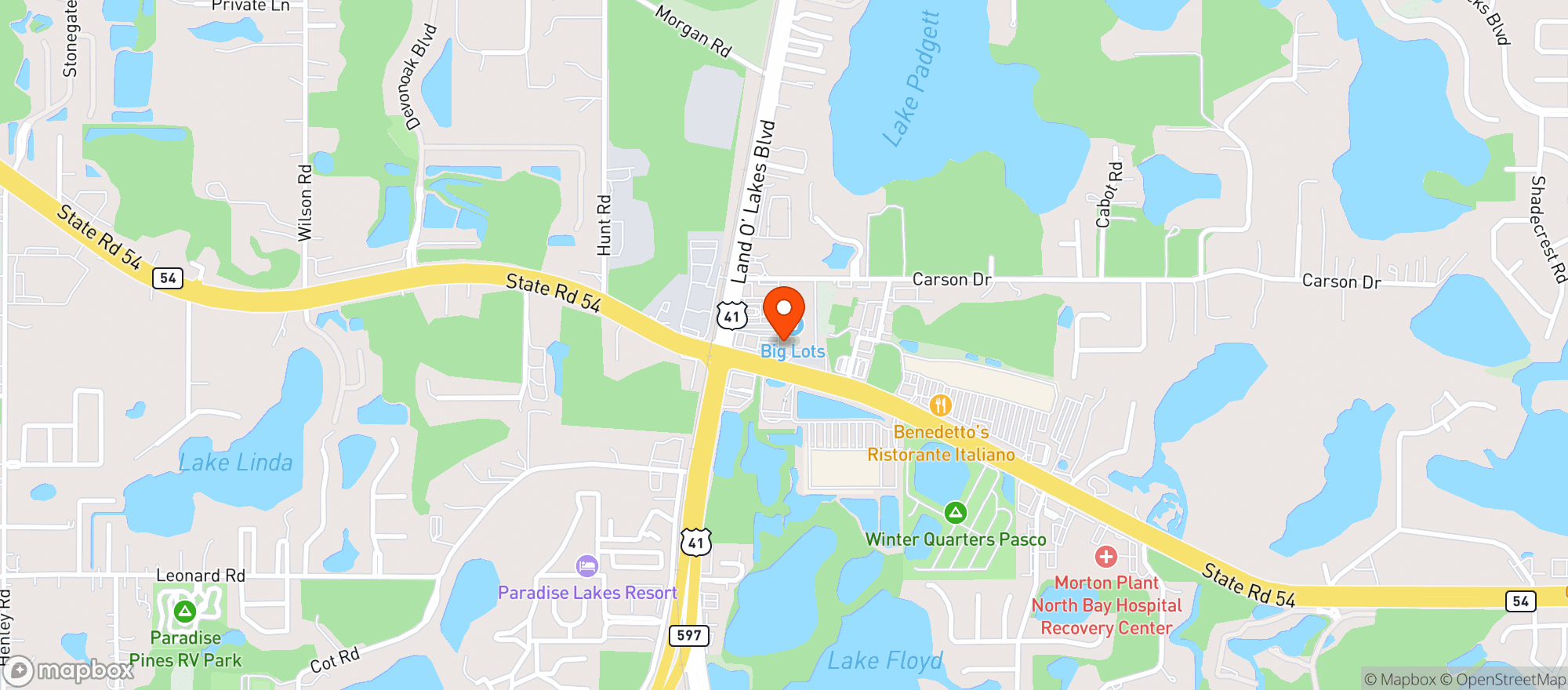 Map showing Party Liquors-Land O Lake