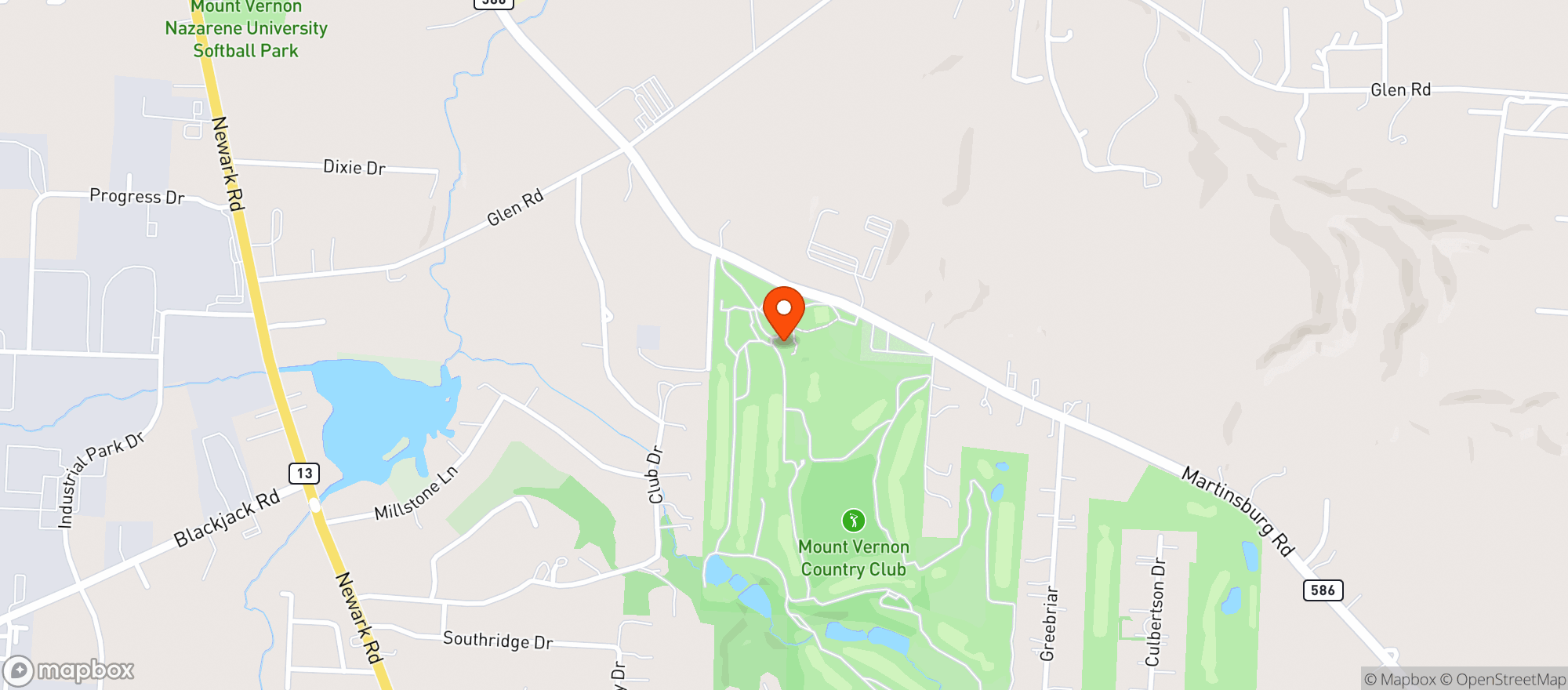 Map showing Mt Vernon Country Club