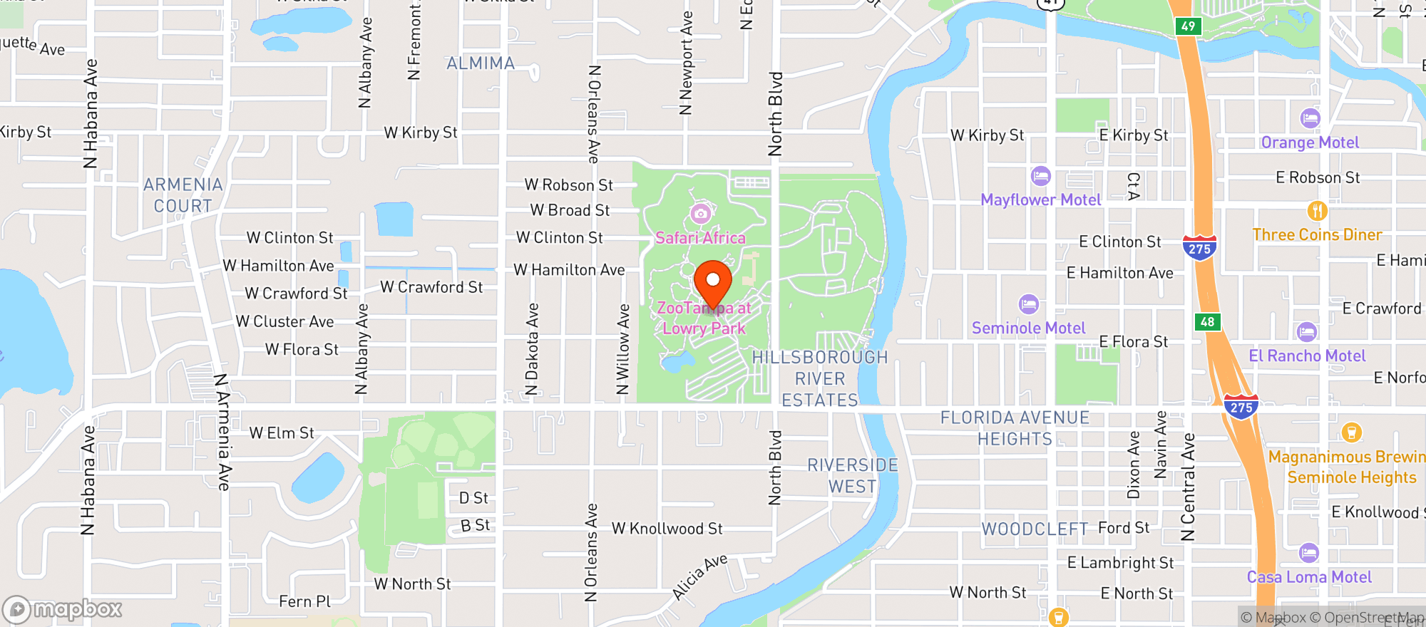 Map showing Tampa's Lowry Park Zoo