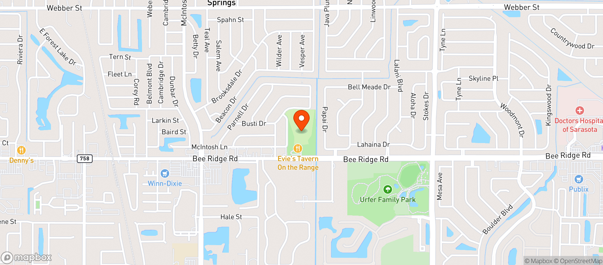 Map showing Evies Family Golf Center