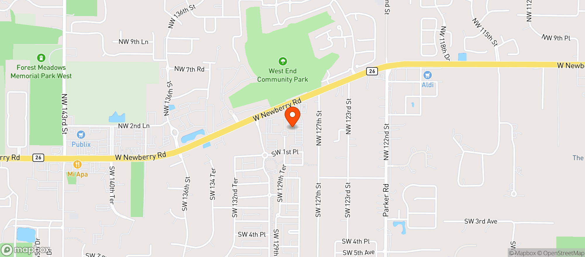 Map showing West End Tavern
