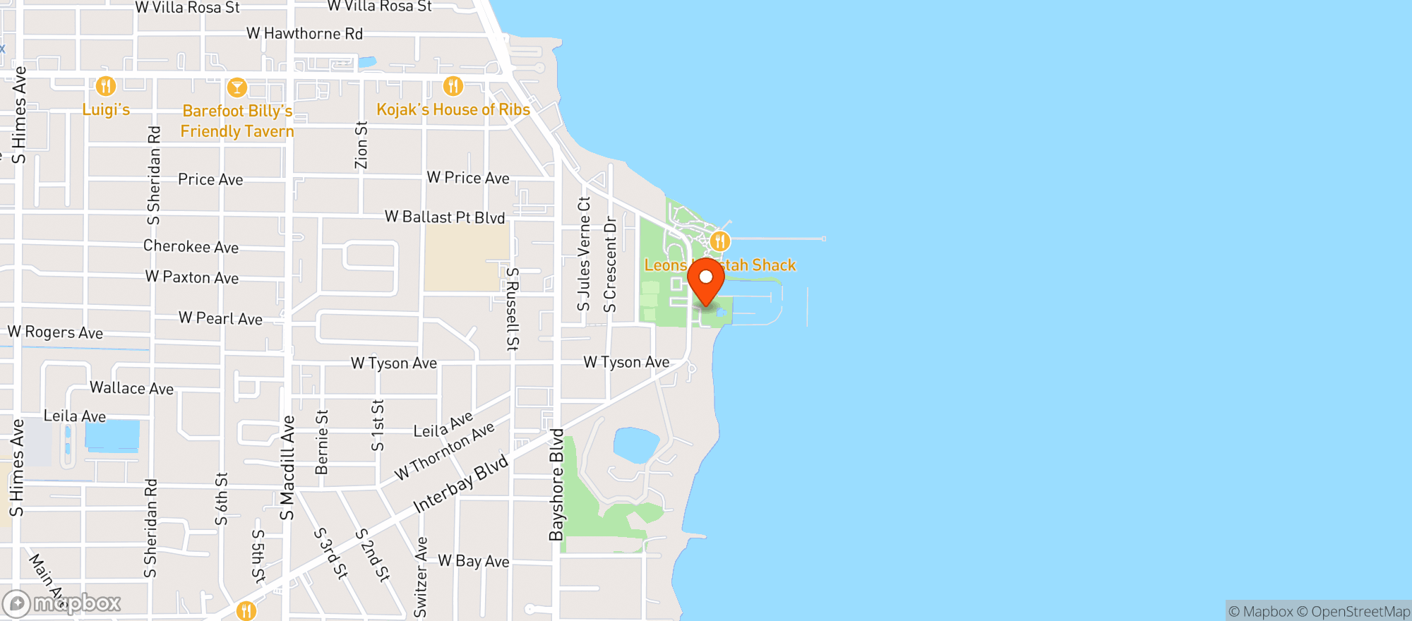 Map showing Tampa Yacht & Country Club