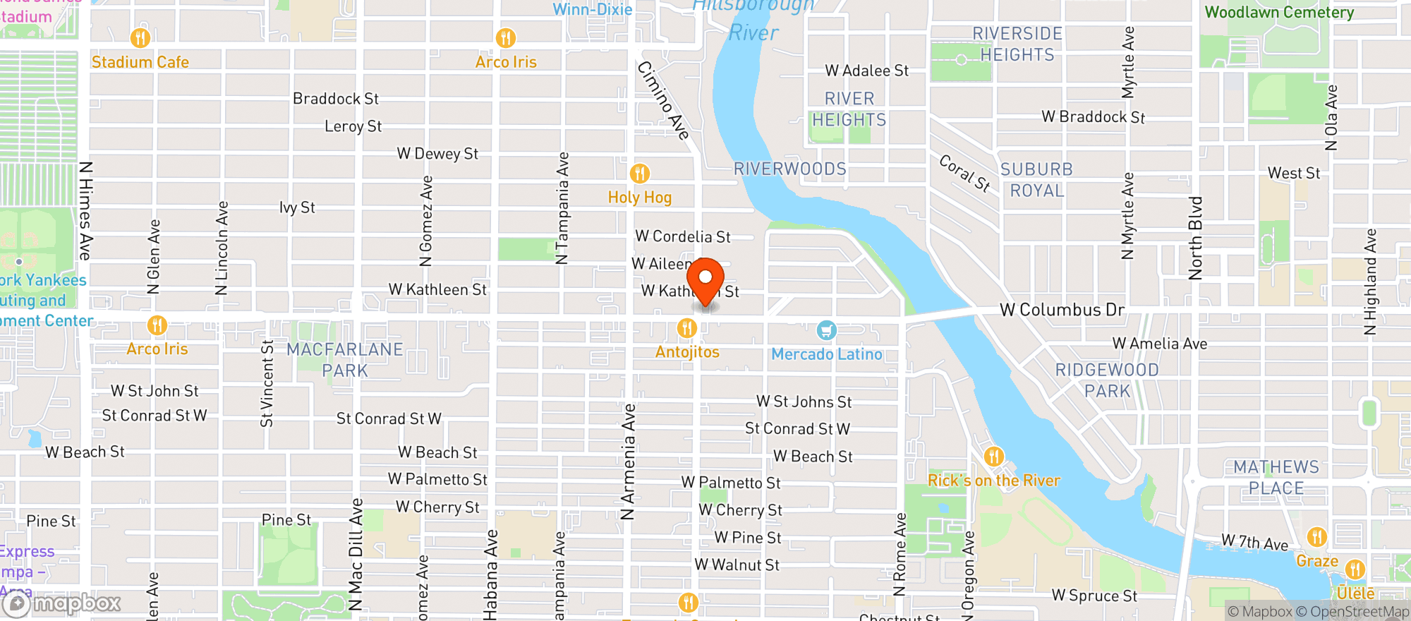 Map showing West Tampa Liquors