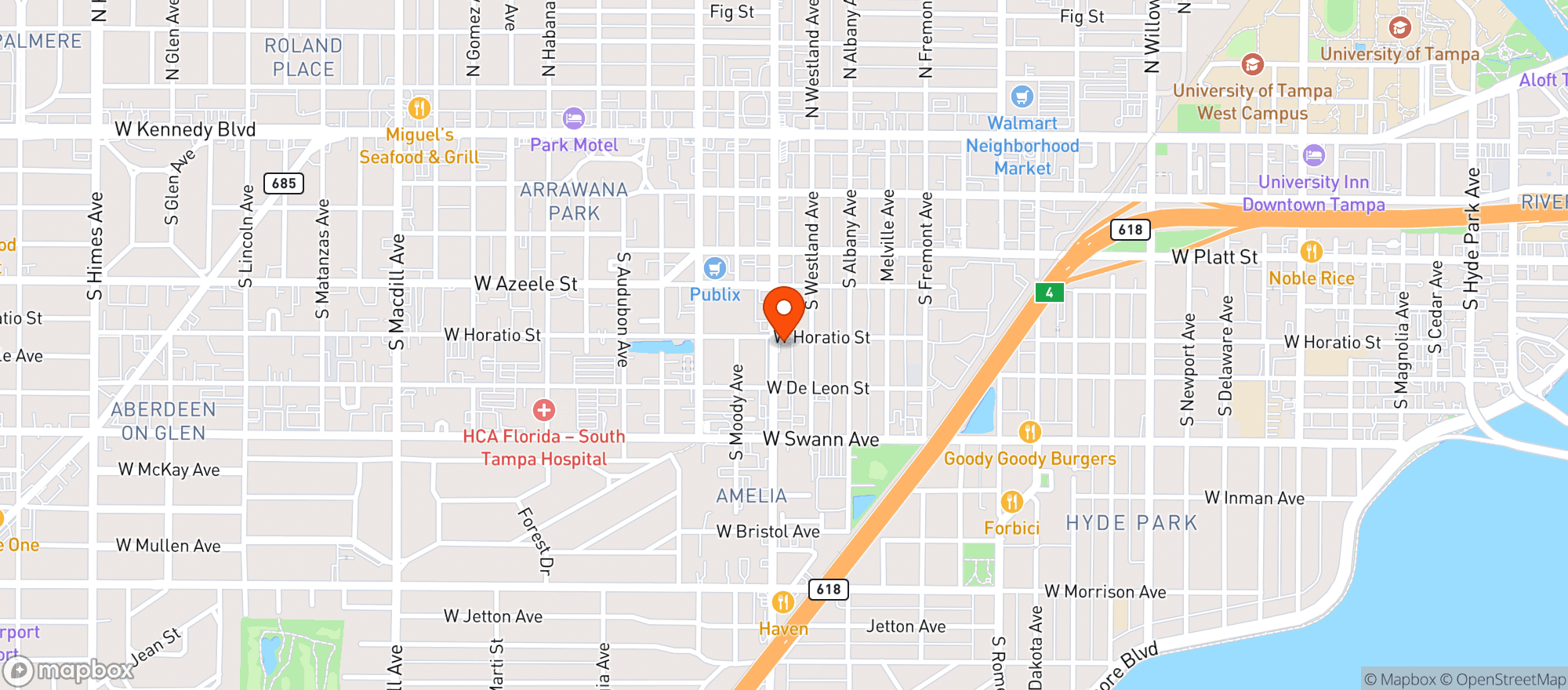 Map showing Tampa Burger