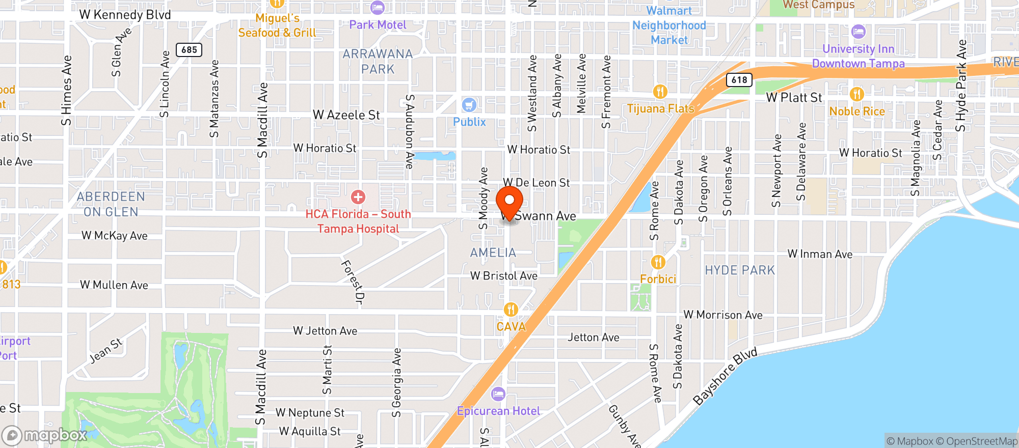 Map showing Ava Restaurant