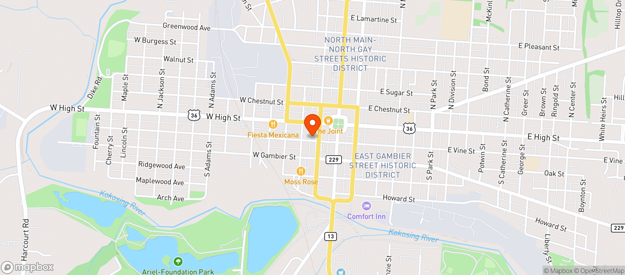 Map showing Honey Buckets Tavern