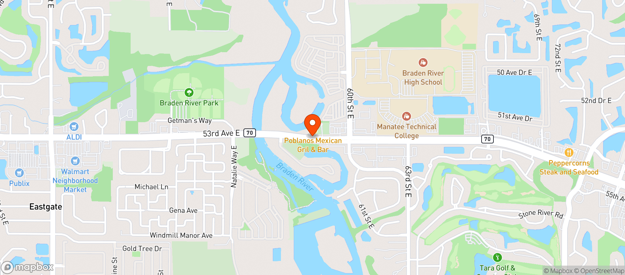 Map showing Poblano Mexican Grill