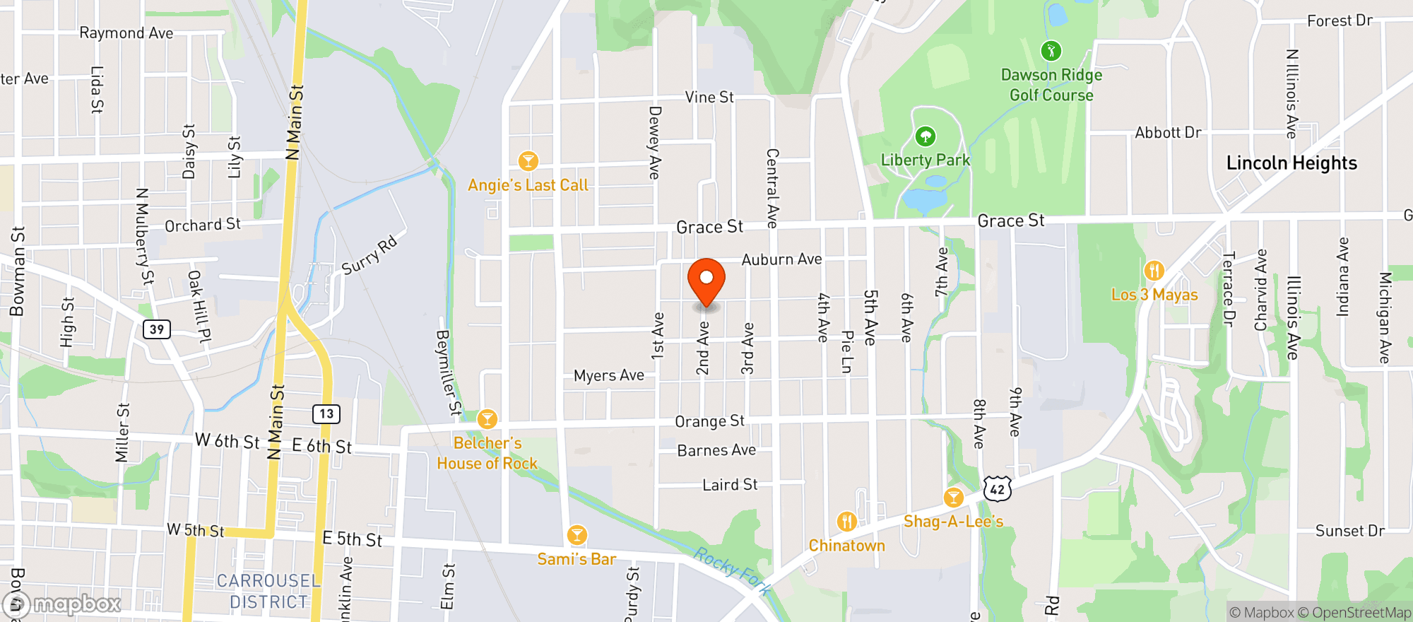 Map showing AB0V BOTTLE SHOP