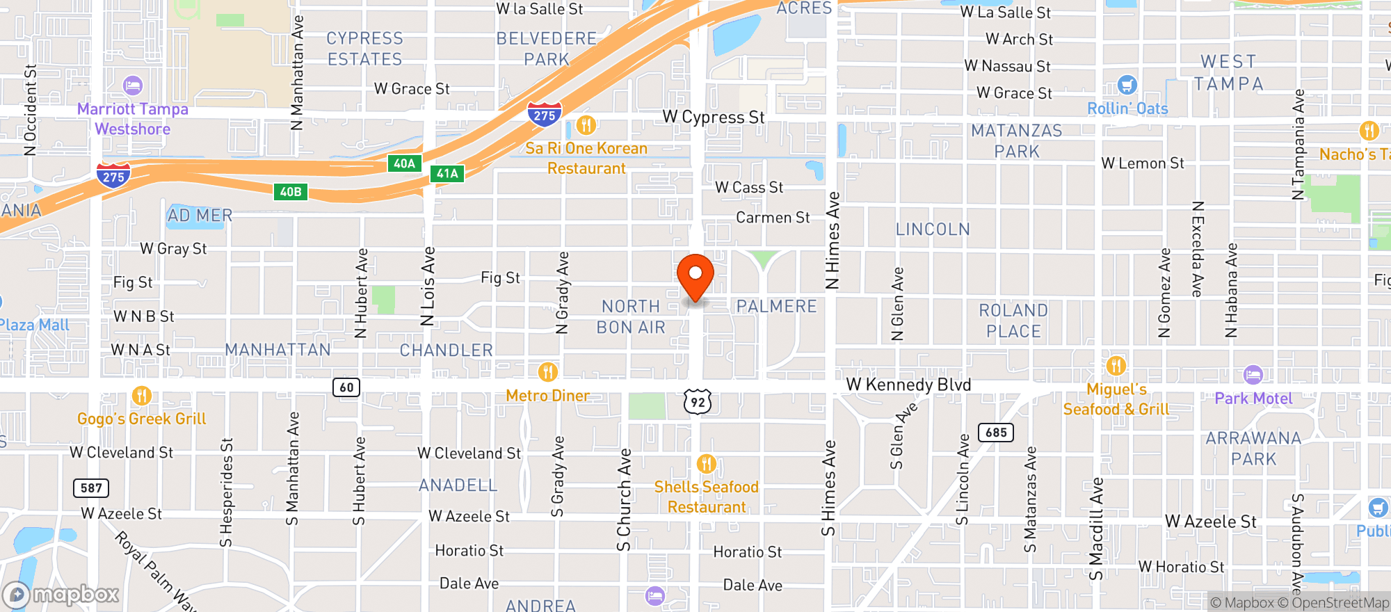 Map showing Donatellos Restaurant