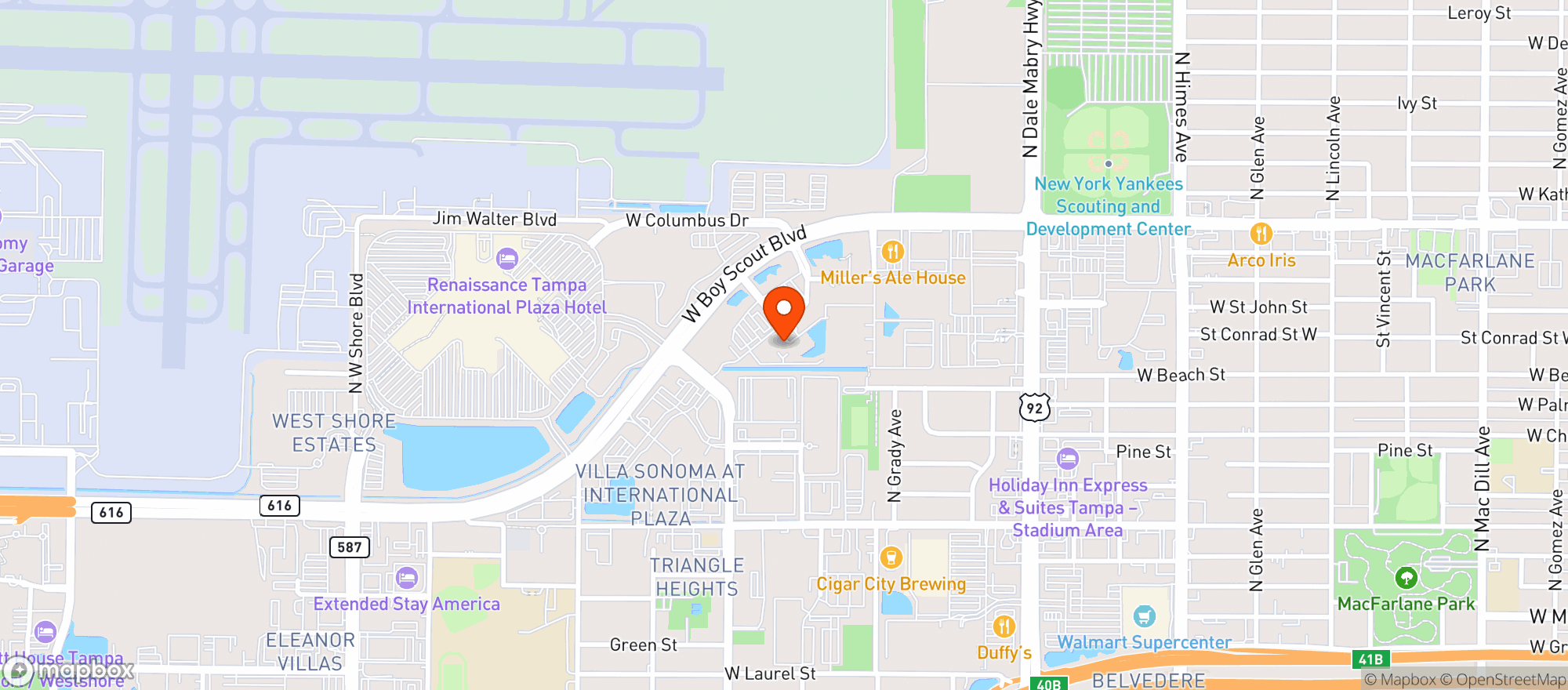 Map showing (b) Ac Hotel Tampaairport