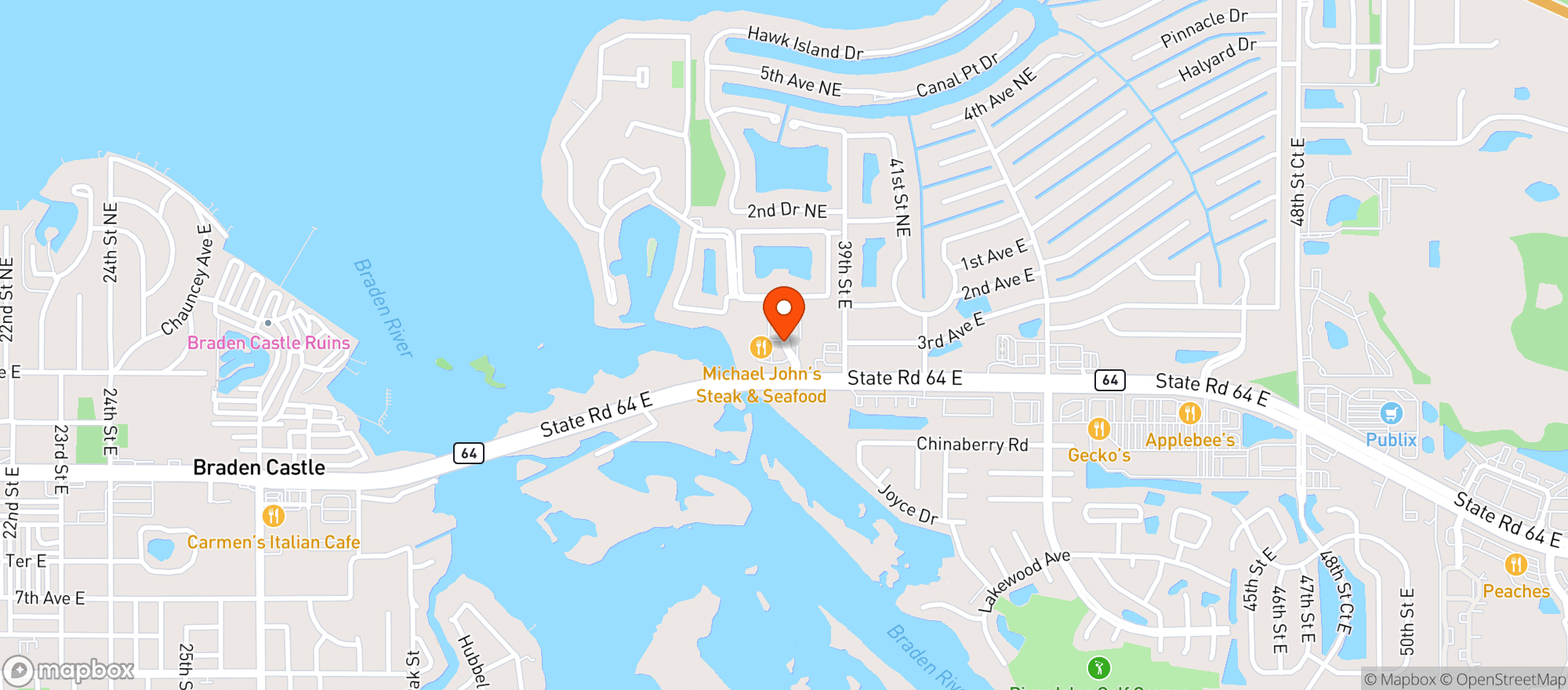 Map showing Michael Johns Steak & Seafood