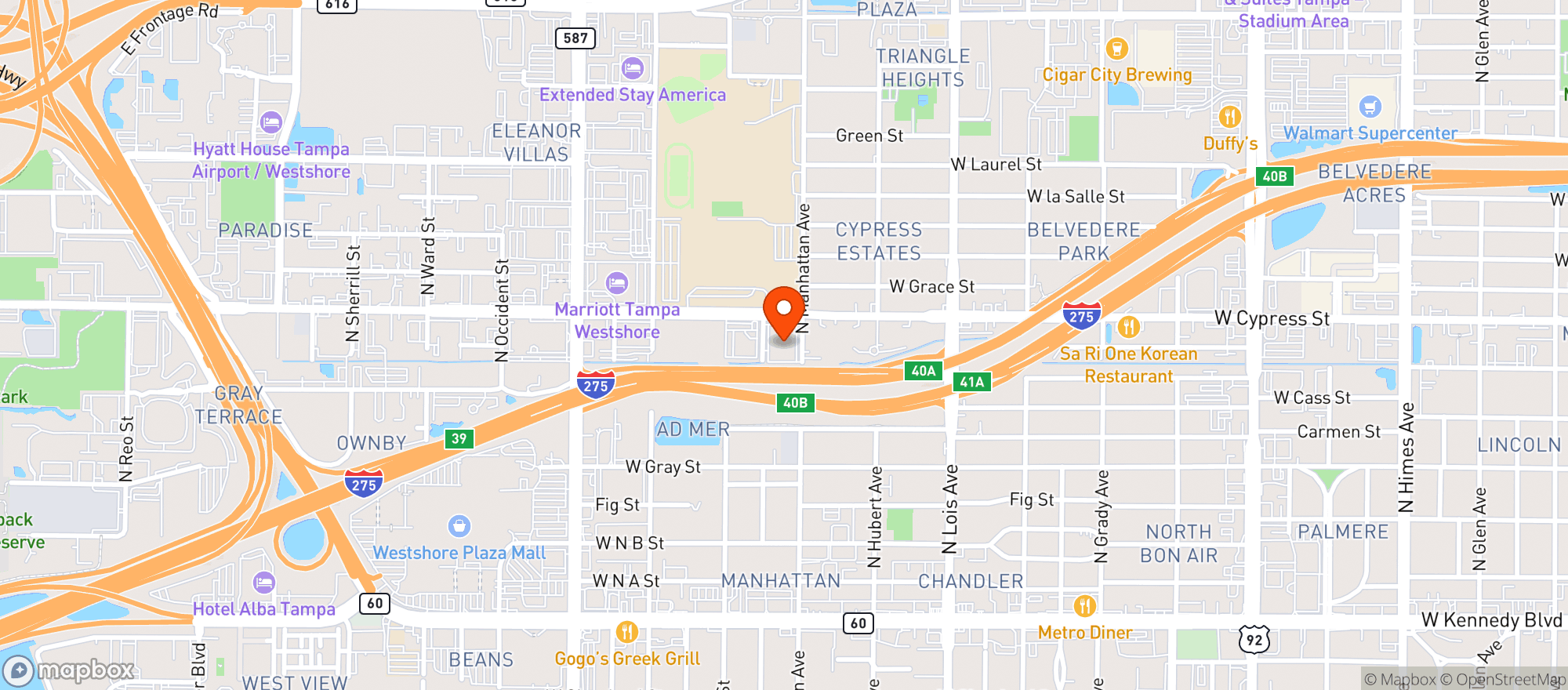 Map showing Four Points By Sheraton Suites Tampa Airport Westshore