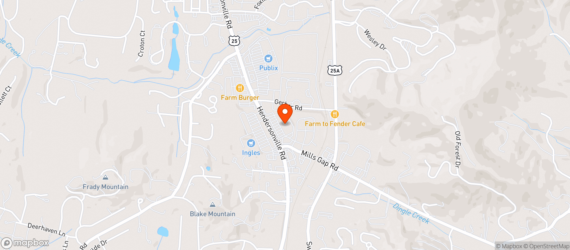 Map showing Whole Foods Market (S. Asheville)