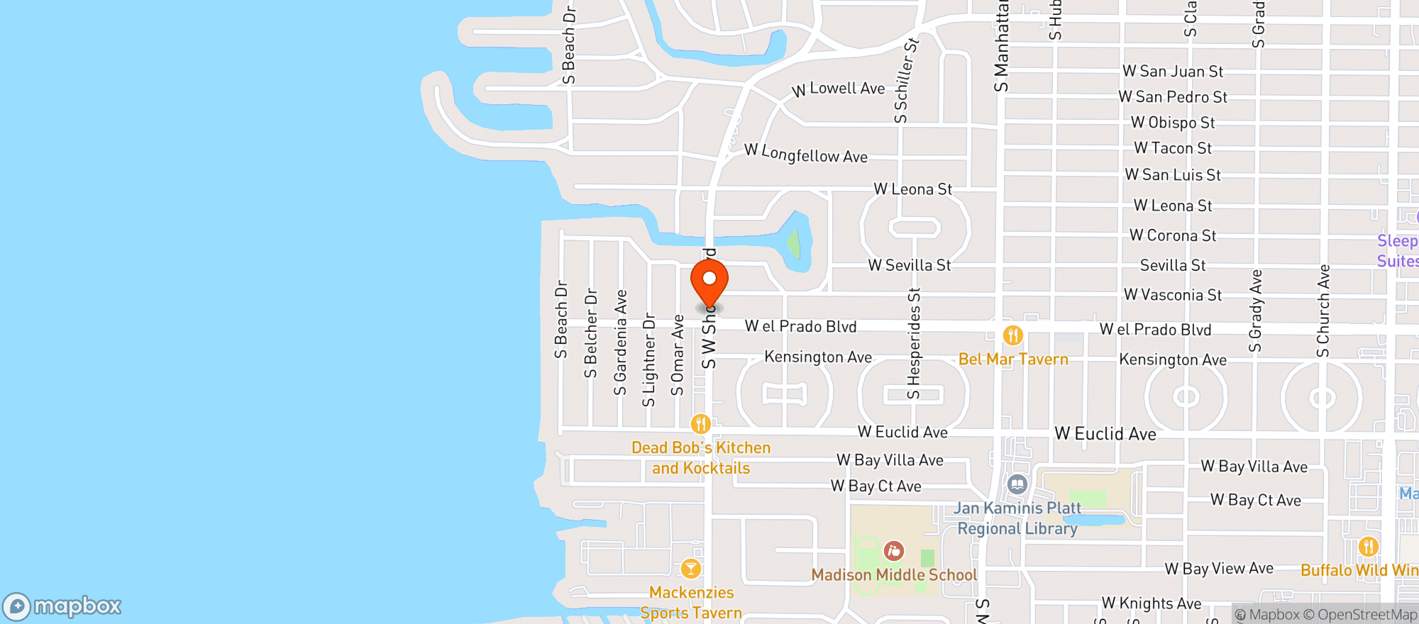 Map showing West Shore Food Mart