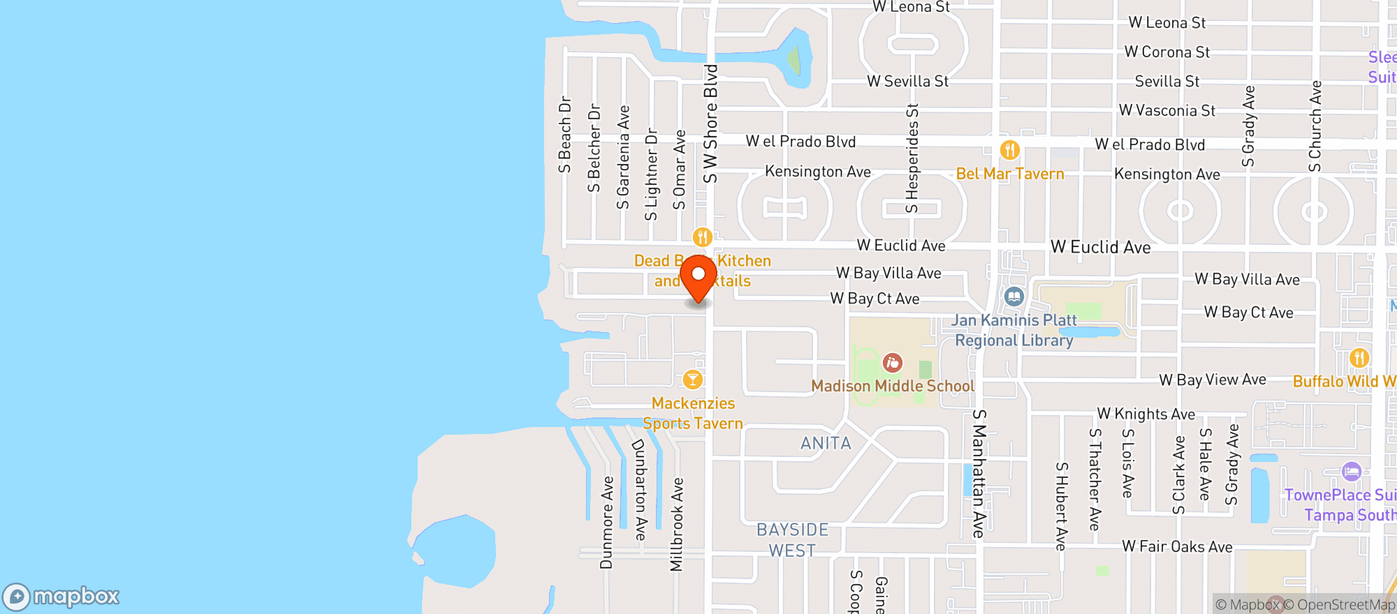 Map showing Westshore Pizza-bay Co