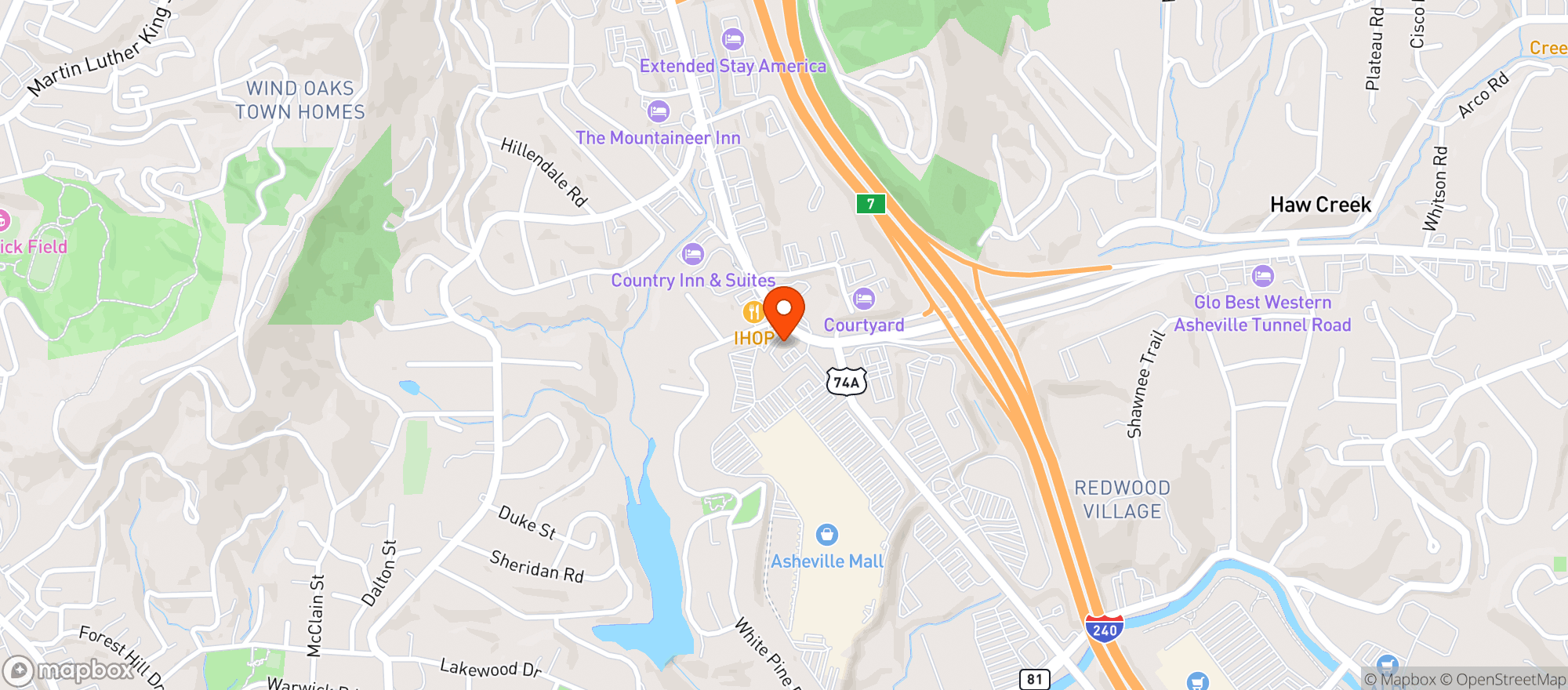 Map showing Chilis Grill And Bar - Asheville