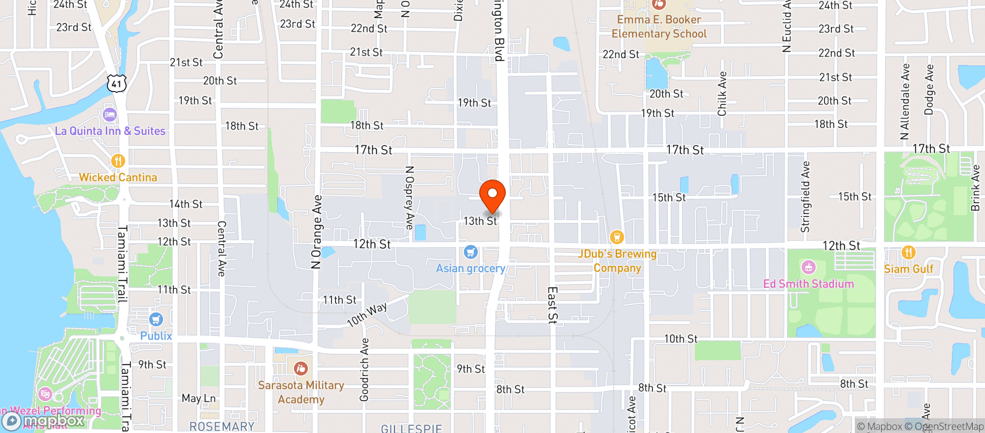 Map showing Sarasota Wine & Liquor