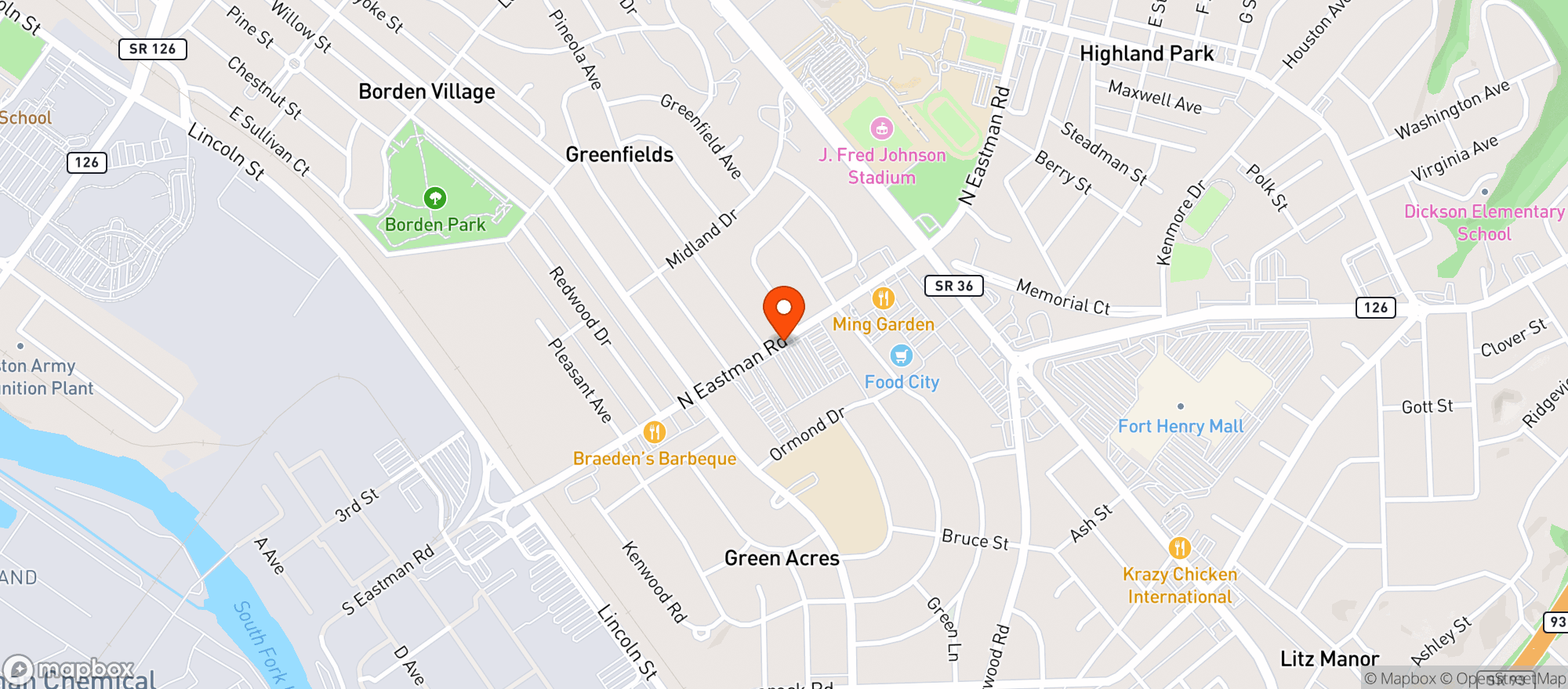 Map showing Greenacres Package Store