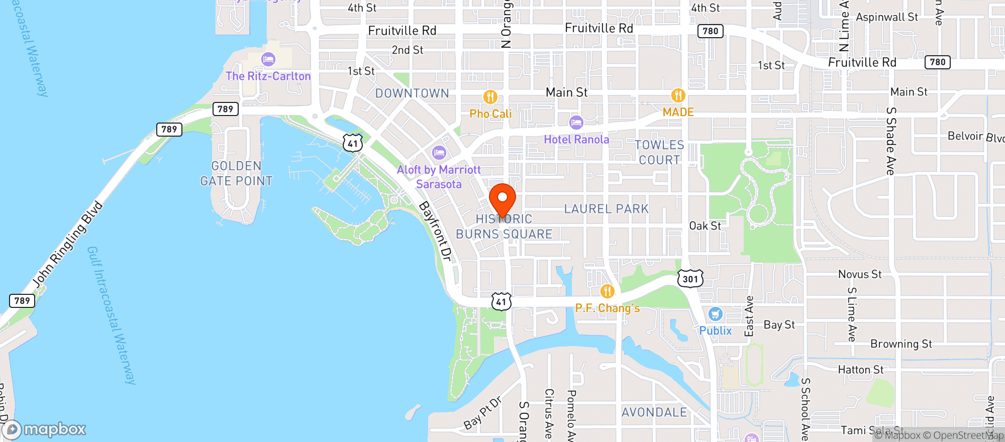 Map showing The Fountain Kitchen & Wine Bar