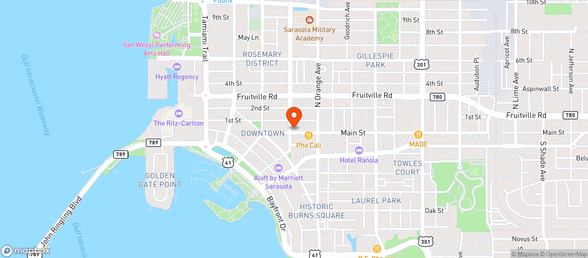 Map showing Pi 3.14 Pizza On Main
