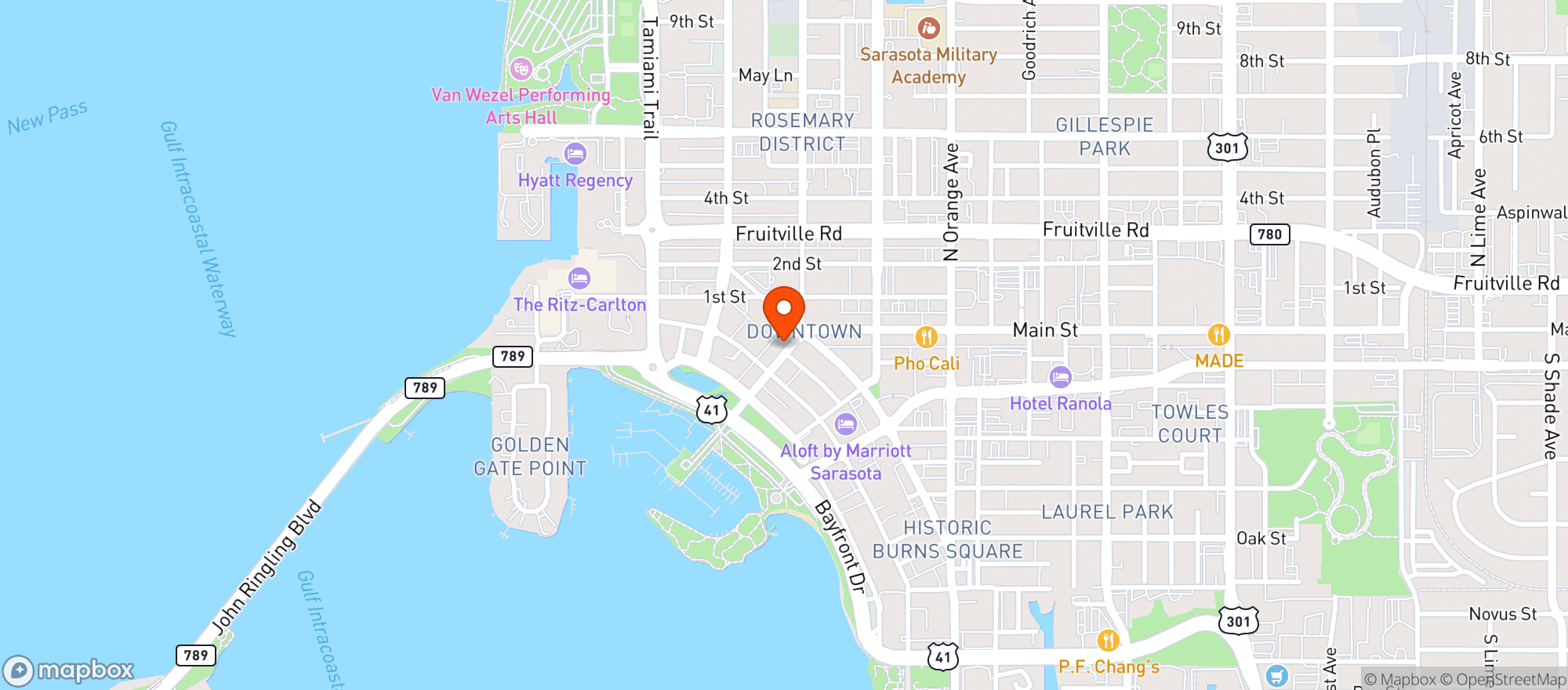 Map showing Cafe Amici Downtown