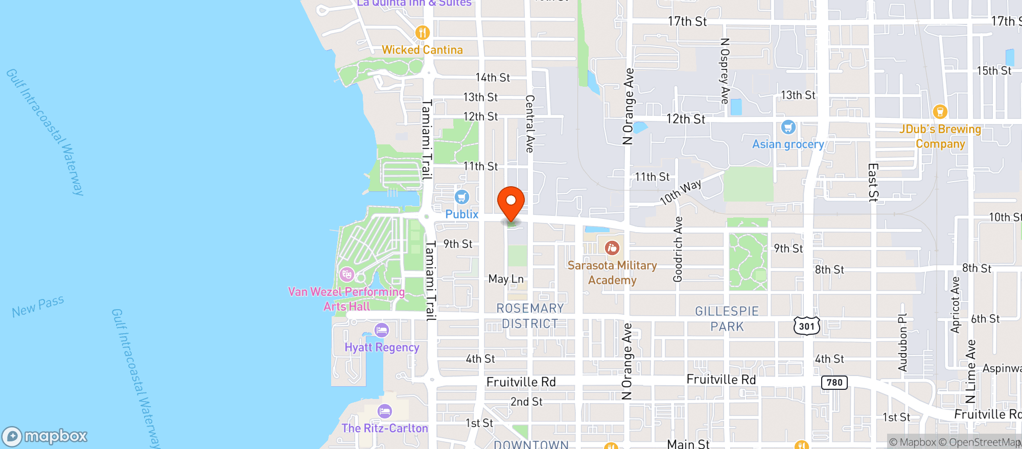 Map showing Dog Bar Sarasota