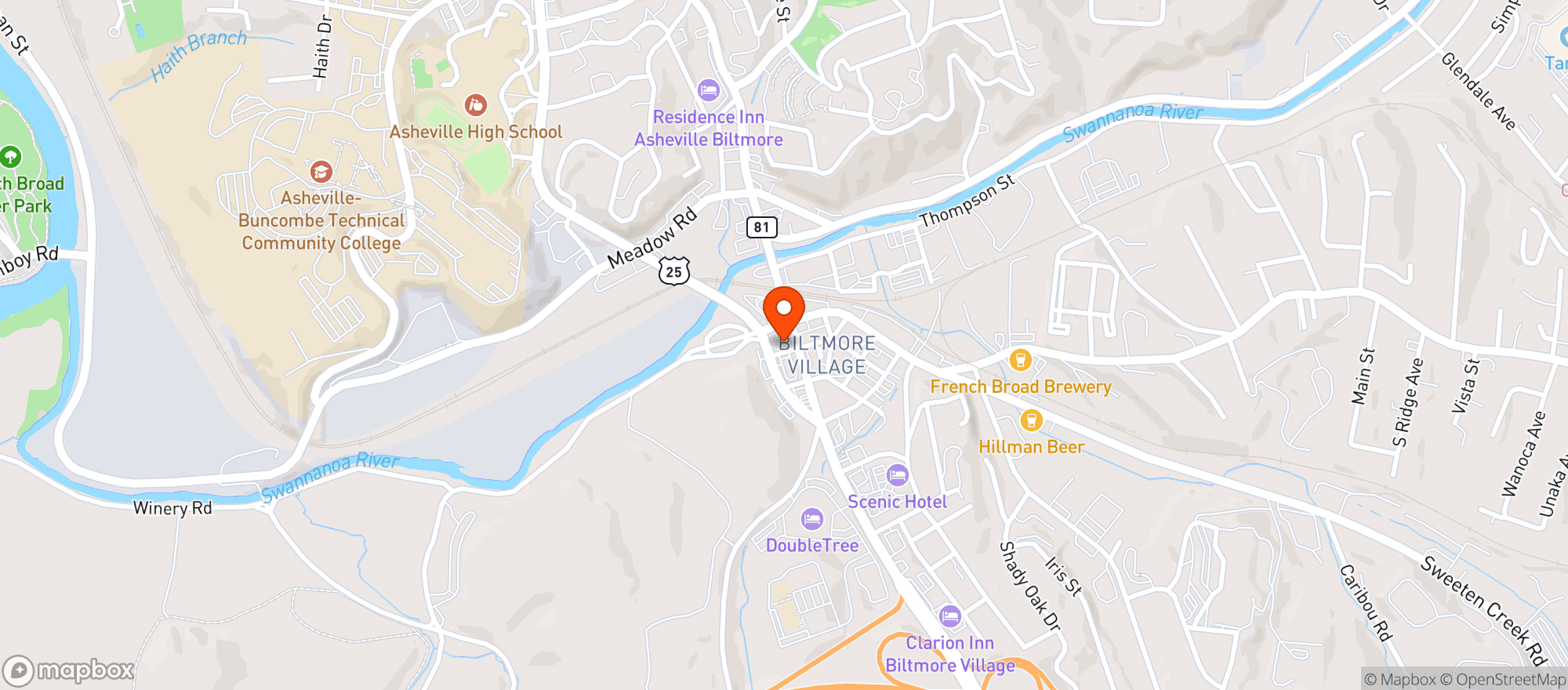 Map showing Grand Bohemian Asheville