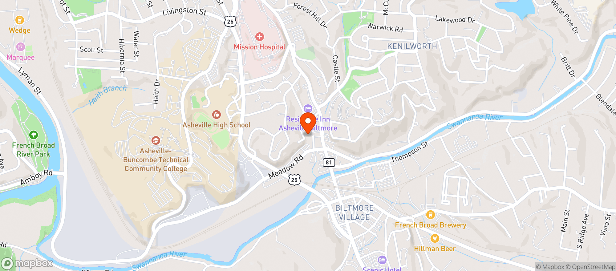 Map showing Hi Wire Brewing