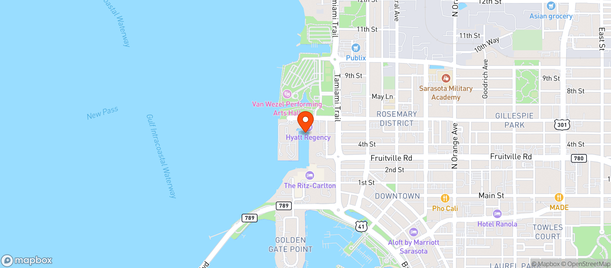 Map showing Hyatt Regency Sarasota