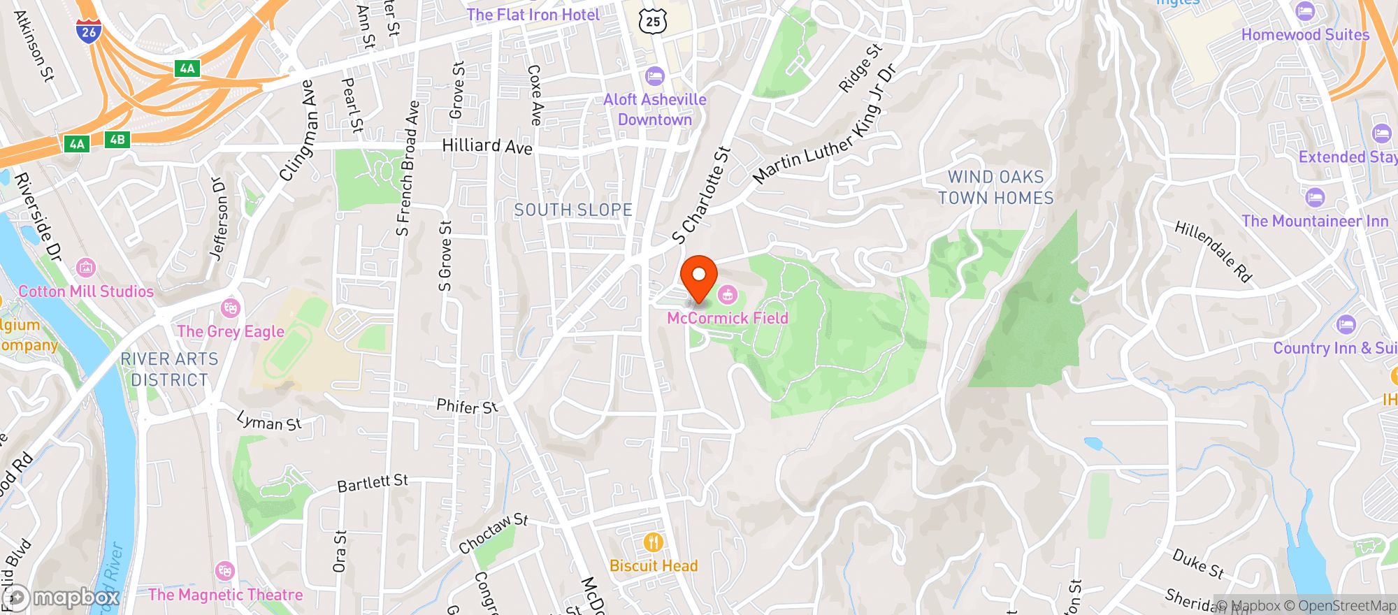 Map showing Asheville Moonshiners Concessions