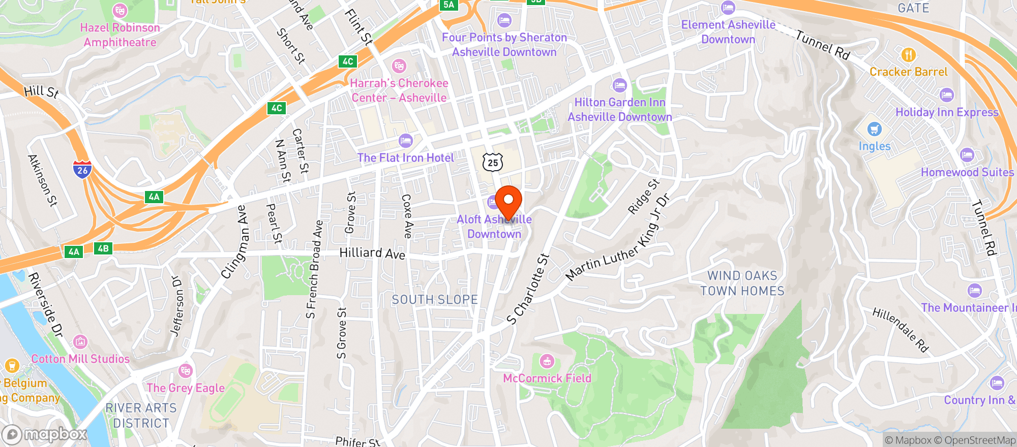 Map showing French Broad Food Co Op