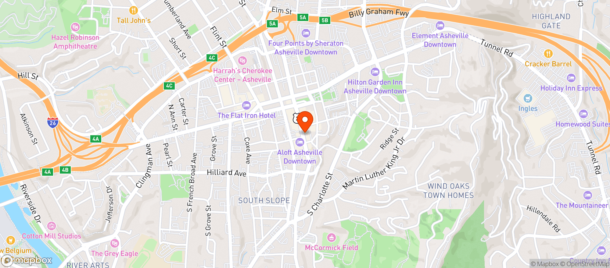 Map showing Barley's Taproom & Pizzeria