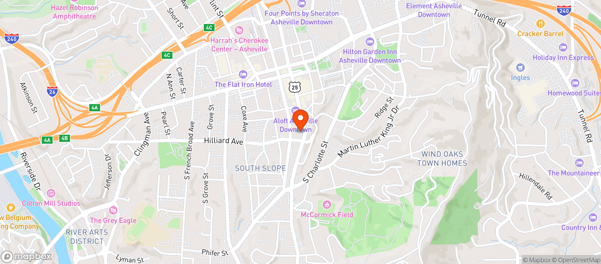 Map showing Wicked Weed Brewing