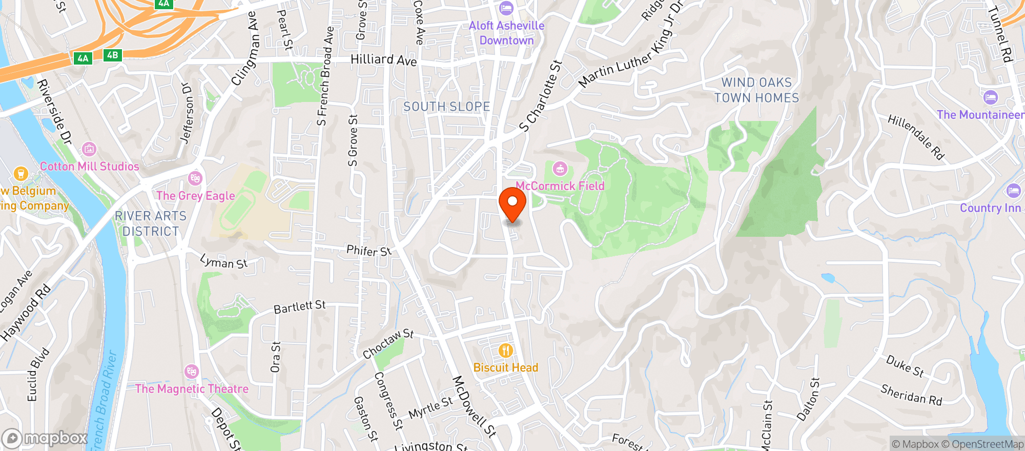 Map showing Kava Bar - Ashville