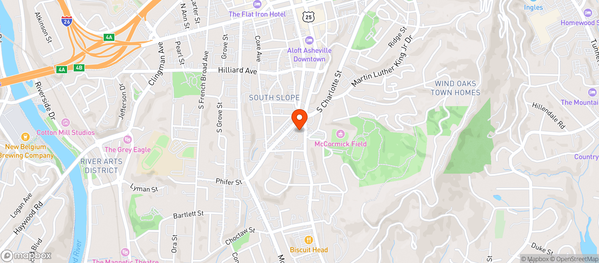Map showing Apotheca Asheville
