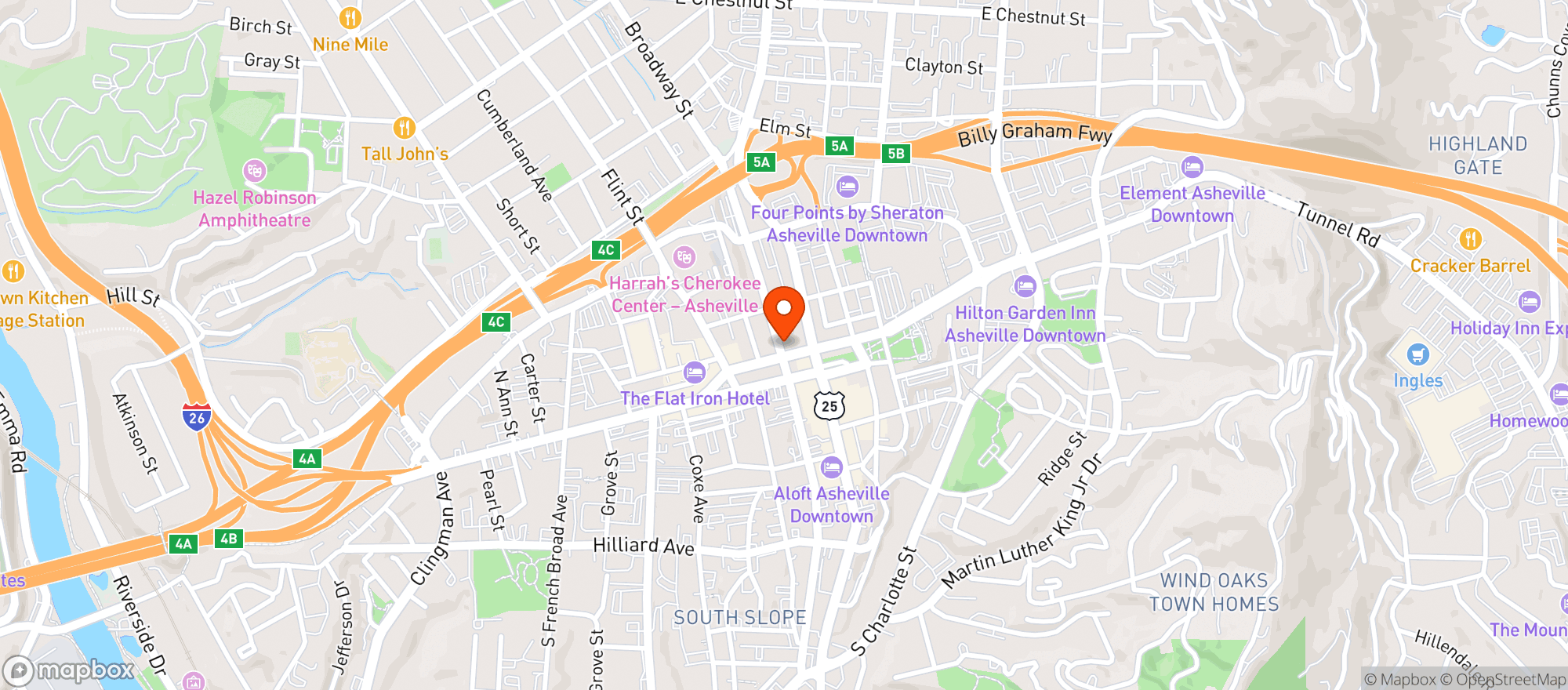 Map showing Table Asheville